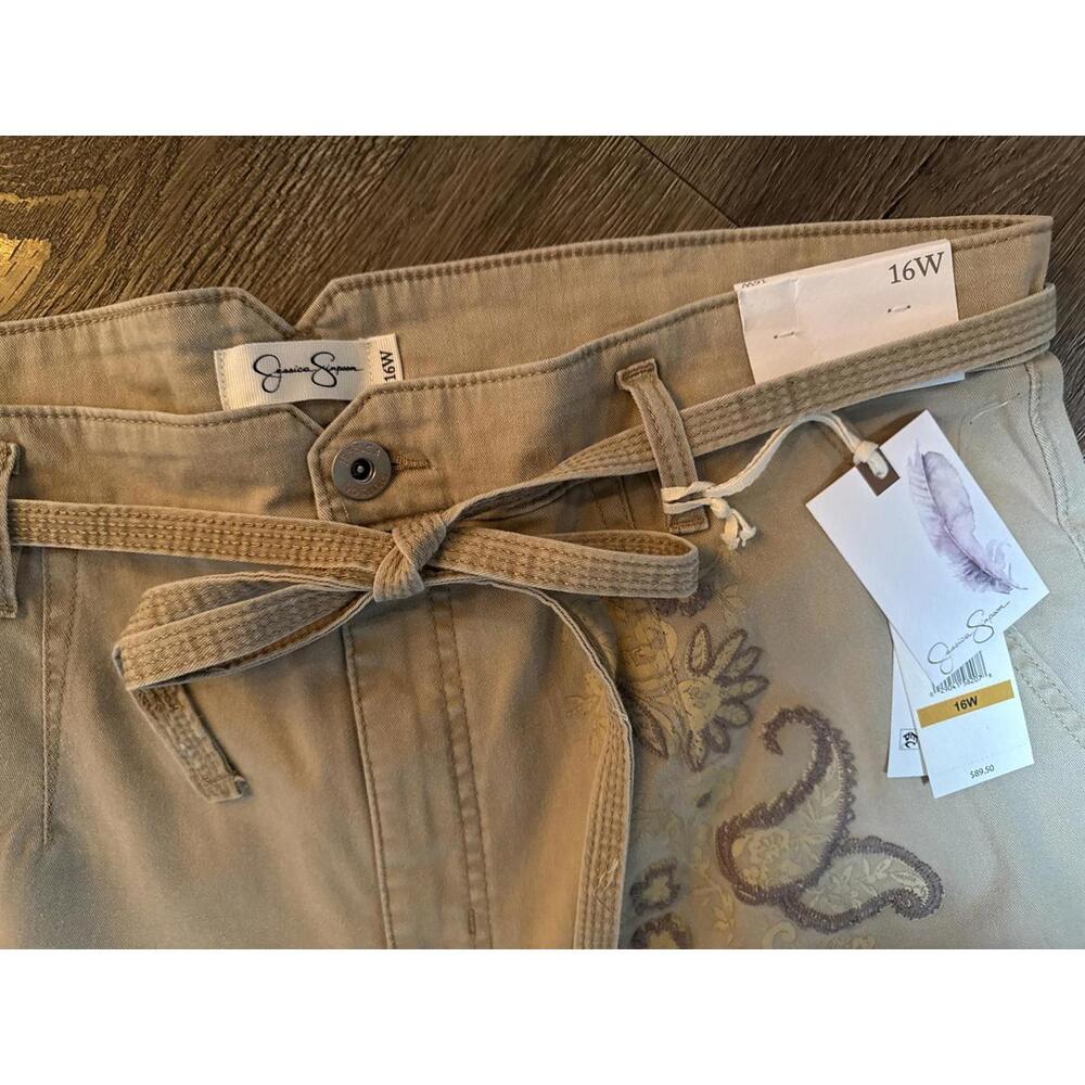 Jessica Simpson Embroidered Cargo Pants Size 16W Beige - Picture 2 of 7